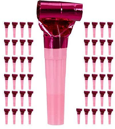 Relaxdays 10027942_52 Partytröten 50er Pack, Luftrüssel Kinder, Tröten Kindergeburtstag, Party Pack Krachmacher, Blasrüssel, pink