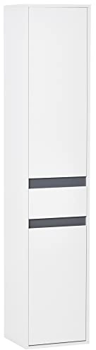 HOMCOM Armario de baño Columna contemporáneo Blanco | 2 armarios, 3 estantes, cajón deslizante, tablero de partículas
