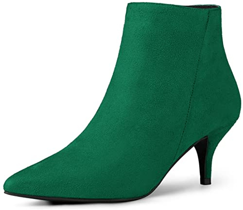 Allegra K Women's Pointed Toe Zip Stiletto Kitten Heel Ankle Booties Emerald Green 4 UK/Label Size 6 US