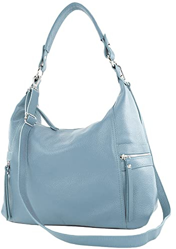 modamoda de T229 Damen Schultertasche Shopper aus Leder Large handmade in Italy, Farbe:Taubenblau