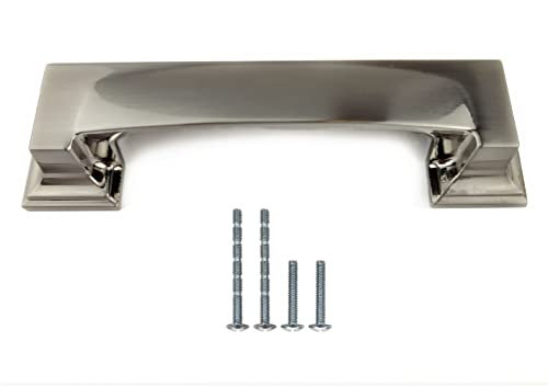 French Furniture Fittings Set of 4 Art Deco Kitchen Cabinet Rectangular Cup Handles, Shell Pulls for Cupboard Drawers, Brushed Satin Nickel