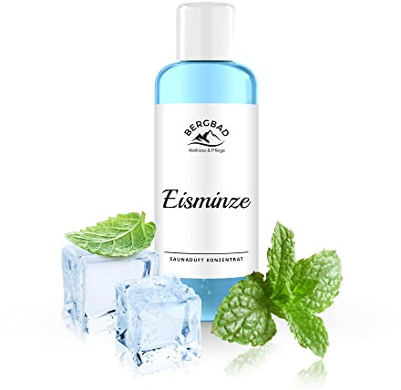 BERGBAD 250ml Saunaaufguss Eisminze, wohltuendes, erfrischendes Sauna-Aufgussmittel ohne Alkohol - kein Gefahrgut, perfekt für Reisen oder sensible Umgebung da nicht brennbar