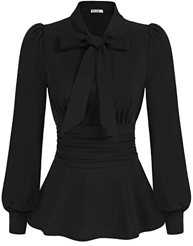 GRACE KARIN Femmes Victorien Corset-Style Blouse Vintage col Montant à Manches Longues Chemise Hauts Grande Taille Noir XL