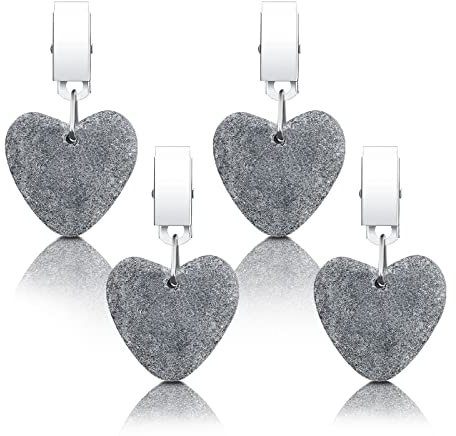 Andiker 4 Stück Tischdeckenbeschwerer Set, Herzmuster Naturstein Tischtuchgewichte Schwer mit Stahl Klammer, Tischdeckenklammern Draußen für Familie Party Hochzeit Garten Picknick (Herzform)