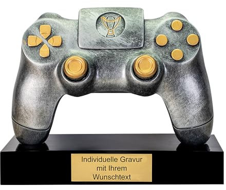 Pokal-Fabrik - E-Sports Pokal Gaming Controller mit individueller Gravur aus schönem Kunstharz - Geschenk-Trophäe im Design eines Joysticks - Auszeichnung für Gamingenthusiasten mit Wunschgravur