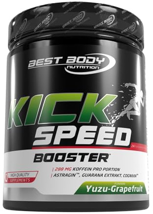 Best Body Nutrition – Professional Kick Speed Booster – Yuzu Grapefruit – 600 g Dose – Pre-Workout Booster – 288mg Koffein – Vegetarisch – Ohne Gentechnik – Unterstützt Ausdauer, Konzentration