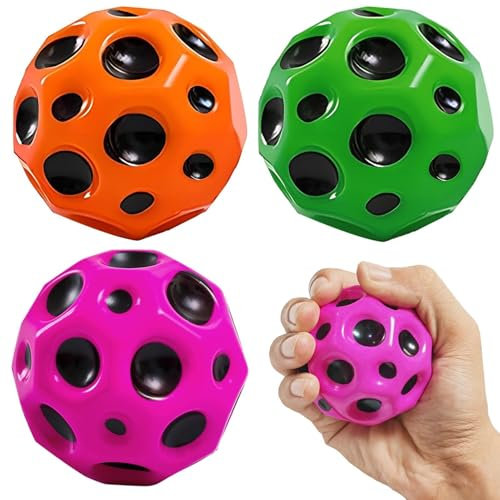 3 Pièces Balles Rebondissantes Adulte, 7 cm Space Theme Bouncy Balls,Adulte Caoutchouc Rebondissantes Balles,Rose + Vert + Orange Moon Ball,Alleen voor 15 Jaar en ouder