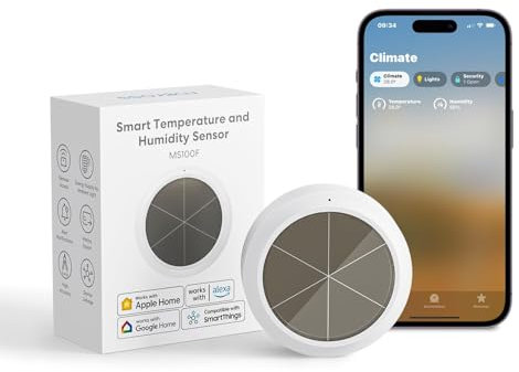 Meross Higrómetro Wi-Fi, termómetro interior, requiere funderHub, Sensor inteligente de temperatura y humedad, compatible con Apple HomeKit, Alexa, Google Home, SmartThings (no contiene concentrador)