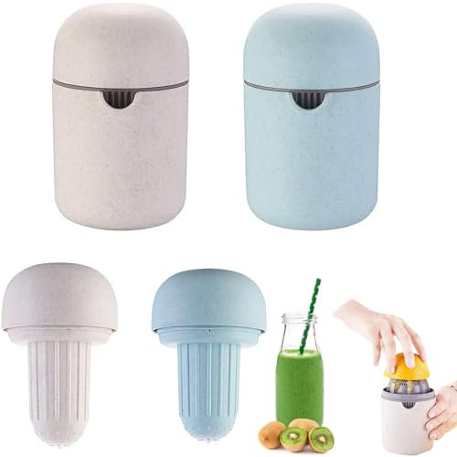 KAYEF 2 pcs pressoir agrume manuel, pressoir agrumes, manual orange lemon press, portable manual juicer for limes, oranges, tangerines, grapefruits (beige + blue)