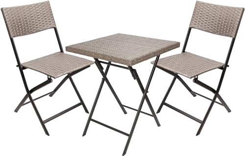 Brubaker Set da Balcone Toskana con Tavolo e 2 Sedie - Impermeabile Richiudibile e Salvaspazio - Set di Mobili in Polirattan - Gruppo di Sedute per Balcone Terrazza e Giardino - Grigio Marrone