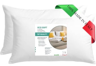 GM ECO Soft Cuscini Letto 40x80 Guanciali per dormire 2 pezzi rivestimento in fibre sintetiche anallergiche fresco lavabile anallergico e traspirante Made in Italy