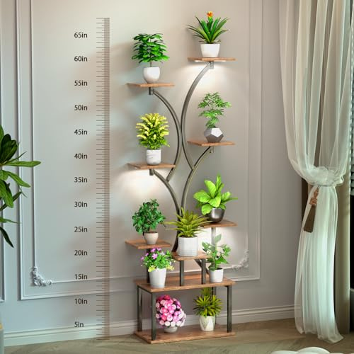 REFGY Support de plantes d'intérieur avec lumières de croissance - Support en métal à 9 étages pour intérieur - 152,4 cm de haut - Étagère à plantes pour plusieurs plantes - Pour salon, terrasse