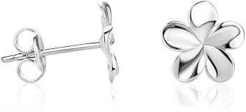 Elegante Blumen Ohrstecker 14 Karat Kleine Ohrringe Glänzend Aus 585 Weißgold