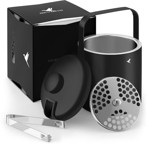 Beyond Seau à Glaçons Isotherme avec Couvercle & Pince en Acier Inoxydable Sans BPA – Refroidisseur à Glaçons Double Paroi 1,3 Litre, Seau à Glace, Seau Refroidisseur Professionnel Bar Cadeau – Noir
