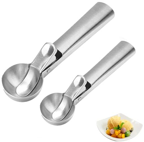 Cucchiaio per Gelato,2 Pezzi Cucchiaio Gelato Palline,Porzionatore Per Gelato In Acciaio Inox con Grilletto,Accessori da Cucina,Facile Lavare per Melone,Polpette Carne,Purè Patate o Palline Melone