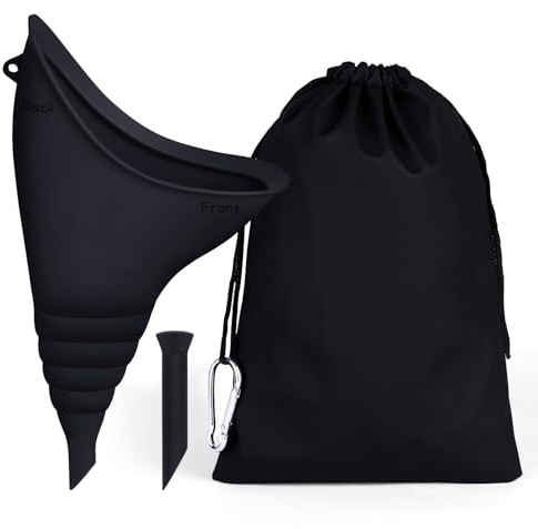 Jimkply Urinella for Women Silicone Reusable Pee Aid Portable Female Urinals Medical Outdoor Urinal for Car Camping Travel with Pouch (Black)