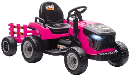 AIYAPLAY Ride on Tractor with Trailer 12V Remote Control Ages 3-8 Pink