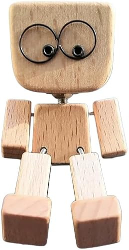 AyeBeau Shaking Wooden Man Figurine, Wooden Figure That Sways Handmade Car Dashboard Decorations, Charming Little Wood Figure That Sways Christmas Ornament Home/Office Gift