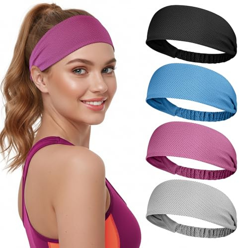Awumbuk Fascia Capelli Donna Raffreddamento Sport, 4 Pezzi - Elastica Antiscivolo Moda Assorbente per Sudore per Yoga, Fitness, Running