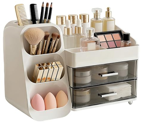 Organizador de cosméticos con cajones, organizador de tocador grande para maquillaje, maquillaje y cuidado de la piel, almacenamiento para pinceles, pintalabios, cuidado de la piel, baño y dormitorio