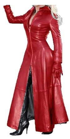 Damjacka I Konstläder, Lång Läderkappa, Trenchcoat, Vindjacka Med Dragkedja, PVC-läder, Sexig Lång Cosplay-kostym, Långärmad Morgonrock Med Slag, Reloaded, M-5XL(Rouge,5XL)