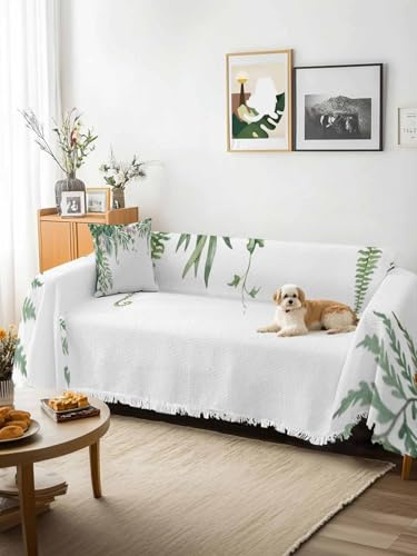 Green Leaves Sofa Cover Blanket Couch Covers for Armchair Cushion,Couch Sofa Silpcover with Tassel,Weeping Spring Floral Elegant Pastoral Living Room Bedroom Throw Towel Blanket Covers XX-L 71x150