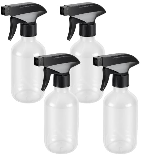 SEUNMUK Vattensprayflaska, 300 ml tom sprayflaska, 4-pack, genomskinliga avtryckarsprayflaskor i plast för hår, rengöring och trädgård