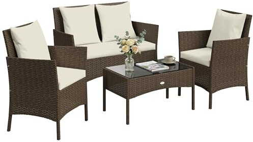 Outsunny Conjunto de Jardín Exterior de Ratán Conjunto de Terraza Marrón