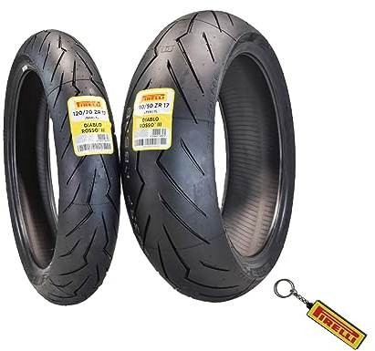 Pirelli Diablo Rosso III 120/70ZR17 Front & 180/55ZR17 Rear Motorcycle Tire Set - High Performance, Durable, & Reliable Tire for Sport/Street Bikes with Keychain