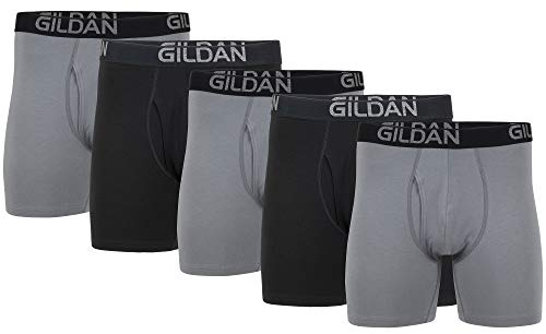 Gildan Men's Underwear Cotton Stretch Boxer Briefs, Multipack, Grey Flannel/Black Soot (4-pack, Long Leg), XL