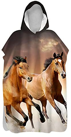 FANSU Serviette de Poncho à Capuche Microfibre Peignoir Serviette De Séchage Rapide for Adultes Plage Plongée Serviettes de Bain à Capuchon Bain de Plage Surf (Cheval Brun,80x145cm)