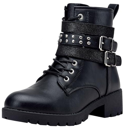 Vepose Women's Black Combat Lace up Ankle Boots, Motorcycle Booties, 919 Size 8 US - Moto Inside Zipper (CJY919 Black 08)