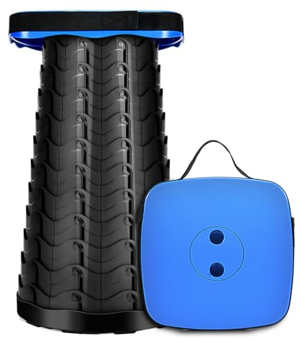 LUXJET Collapsible Stool Portable Load Capacity 484 LB for Camping Fishing Hiking BBQ Outdoors Indoors Kitchen, Lightweight Retractable Plastic Foldable Camping Stool (Blue, Square)