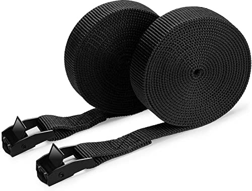 Sangle à cliquet Sangle d'arrimage avec Crochet tendeur Sangles de Serrage 2 pièces Sangles à cliquet/Sangles à cliquet Multifonctions avec Boucles métalliques (300 x 2,5 cm) (Noir)