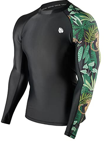 HUGE SPORTS Veste de protection contre les éruptions cutanées pour homme - Protection UPF 50+ - Maillot de compression à manches longues à séchage rapide pour la natation, le surf, le BJJ, le Jiu