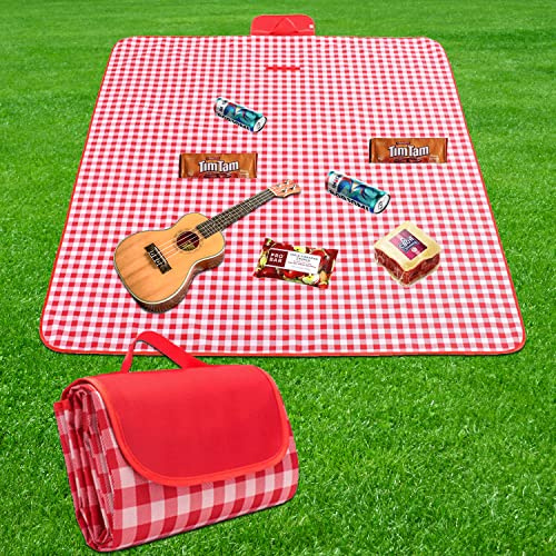 BoloShine Manta de Picnic Impermeable, 200x200 cm Manta de Camping Portátil Plegable Compacto Alfombra, Manta de Playa Anti-Calor Resistente la Arena para Picnics Playa Viaje Exteriores(Rojo)