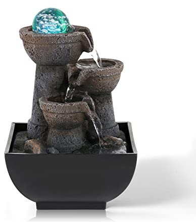 Dyna-Living Multicolor Tabletop Water Fountain, Desktop Retro Waterfall Fountain, Indoor Waterfall Feature with Crystal Ball and Light for Home Office Decor 5''X5''X9''