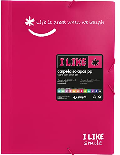 Grafoplás 4800854. Mapp med 3 Polypropylen med gummiband, Folio storlek, Fuchsia Rosa, Like