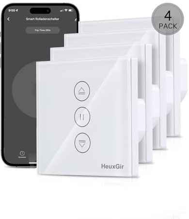 HEUXGIR Wlan Rolladen Zeitschaltuhr,Smart Rolladenschalter mit steuerbarer LED,Kompatibel mit Alexa/Google Home/Smart Life App,Requires Zero Conductor Pack of 4