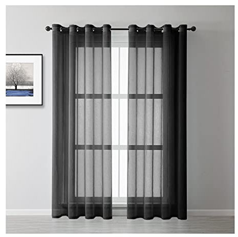 Banemi Voile Gardinen, Vorhänge Wohnzimmer Elegant 2er Set Polyester Einfarbig Dekorative Vorhänge für Wohnzimmer 107x138cm Schwarz