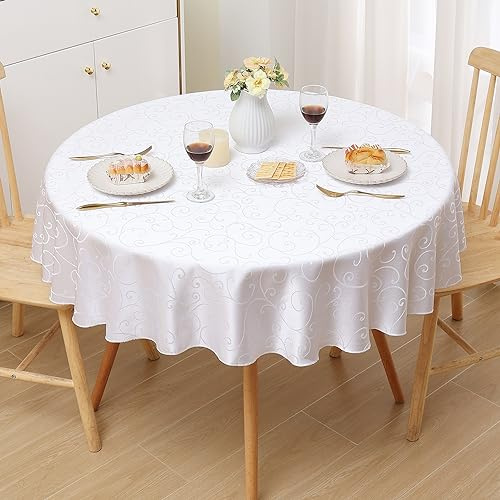 Homaxy Tvättbar bordsduk, rund, 120 cm, i polyester, jacquard, smutsavvisande, lättskött, vit