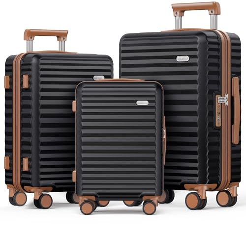 SHOWKOO Suitcase Sets 3 Piece Expandable Hardshell PC Luggage, Black