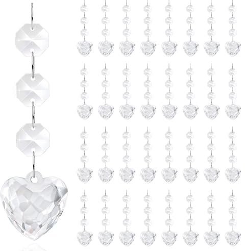 GXGGUS Crystal Heart Ornaments, 30 Pcs Acrylic Hanging Crystal Decorations for Christmas Tree, Valentine Day, Wedding, Chandelier