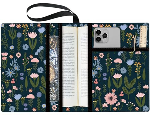 CRASPIRE Copertine per Libri A Fiori Protezione per Libri Neri Custodia per Libri Multistrato con Pianta per Libri Tascabili Copertina per Libri in Tessuto Lavabile con Tasca Extra per Amanti dei
