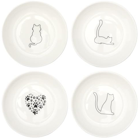 4 Stück Katzennapf Flach Keramik Katzenteller Katzen Futternapf Napf Fressnapf Katze, Flacher Katzennäpfe Katzenschüssel Katzen Näpfe Napfset Teller Flache Futterschale Keramiknapf Katzenfressnapf