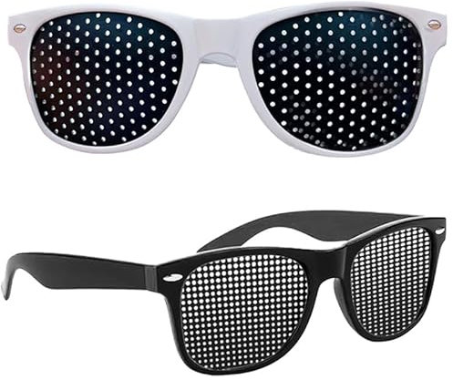 Domicubes 2 Stücke Lochbrille für Augentraining, Weiß Schwarze Gitterbrille Rasterbrille Pinhole Glasses Rasterbrille Augentraining Raster Brille Augentrainer Lochbrille zur Entspannung der Augen
