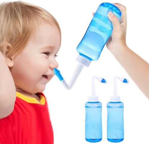 2 Piezas Botella de enjuague nasal de 300 ml, limpiador de nariz, enjuague a presión, riego nasal para adultos y niños Sinus Botella de enjuague sin BPA, Nariz Limpiador Botella para rinçage nasal