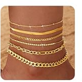 FIOROYAL 6Pcs Bracelet Cheville Femme Chaine de Cheville Or,14K résistantes à l'eau Empilable Bracelet de Cheville Ajustable,Tendance Délicats Set de Bracelets de Cheville en Couches CG