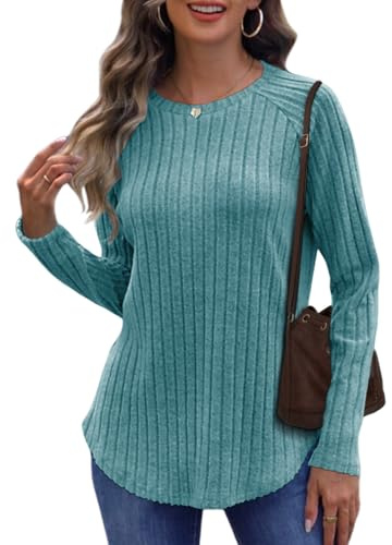 Cuptacc Women's Jumpers Tunic Womens Tops Lightweight Ladies Long Jumpers Autumn Sweater Ladies Turquoise XL 18-20