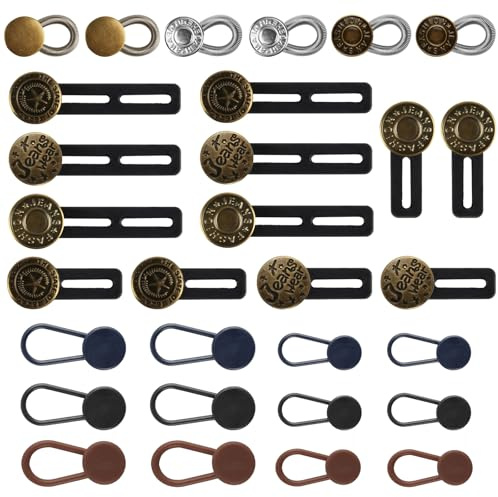 30pcs Trouser Waist Extender for Trousers,Button Extender for Trousers Jeans Waistband Extenders,No Sew Elastic Trouser Extenders for Men Women Pregnancy Collar Skirts Jeans Pants Button(15 Styles)